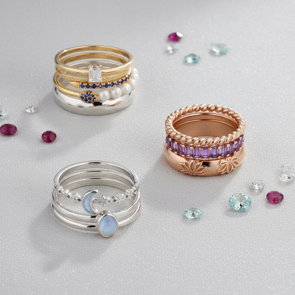 celebrity style stackable ring sets, women's lifestyle jewelry trends and beauty fashion