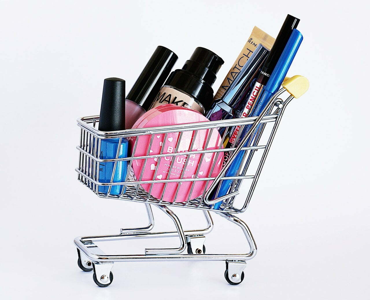 a shopping cart full of office supplies