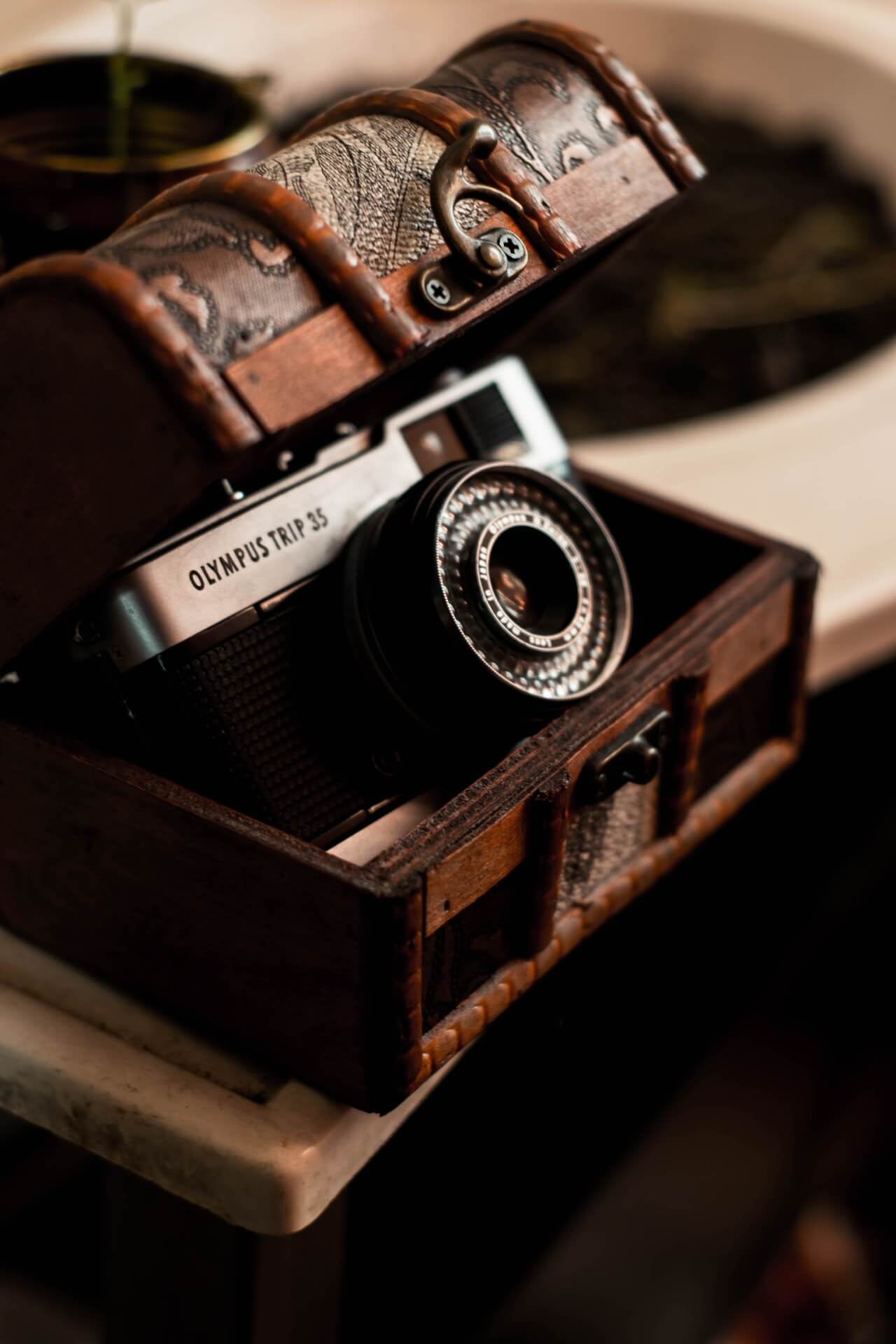a camera on a box