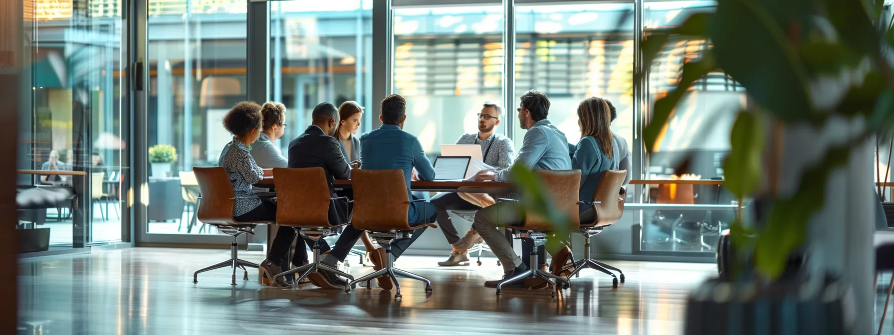 business professionals sitting around a conference table discussing titan hvac maintenance plans.