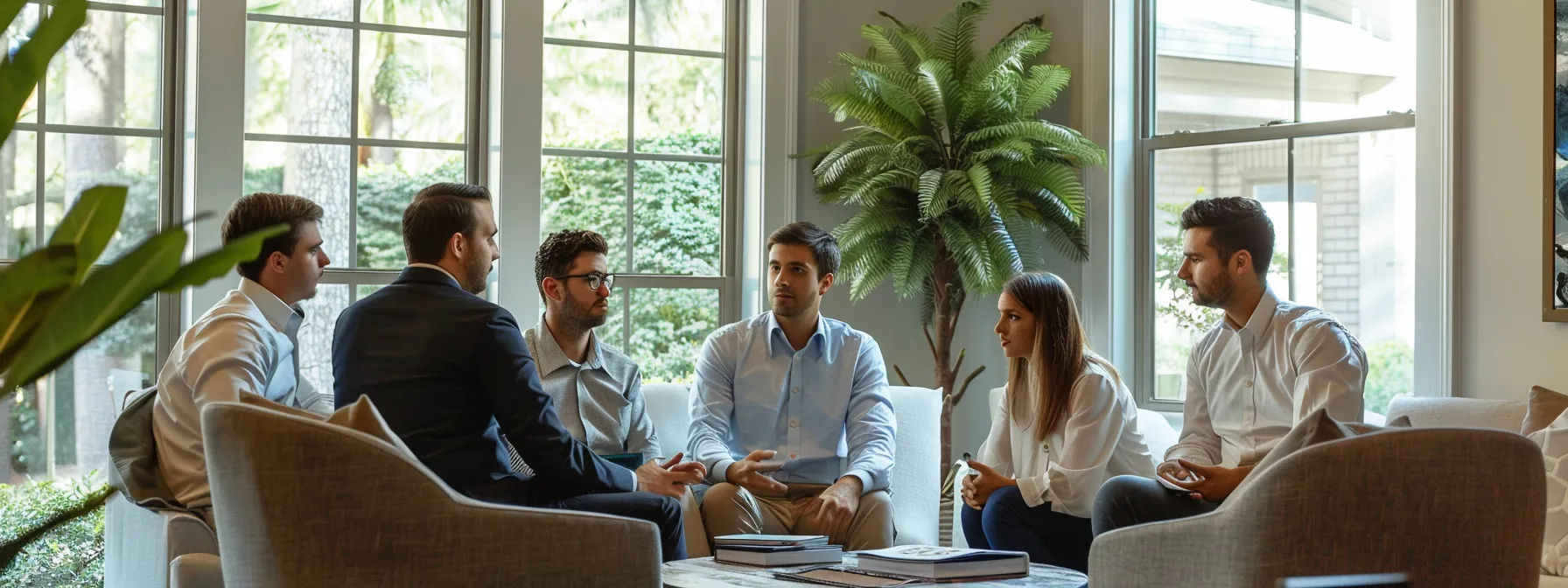 a group of business professionals discussing eco-friendly home upgrades in covington, la.
