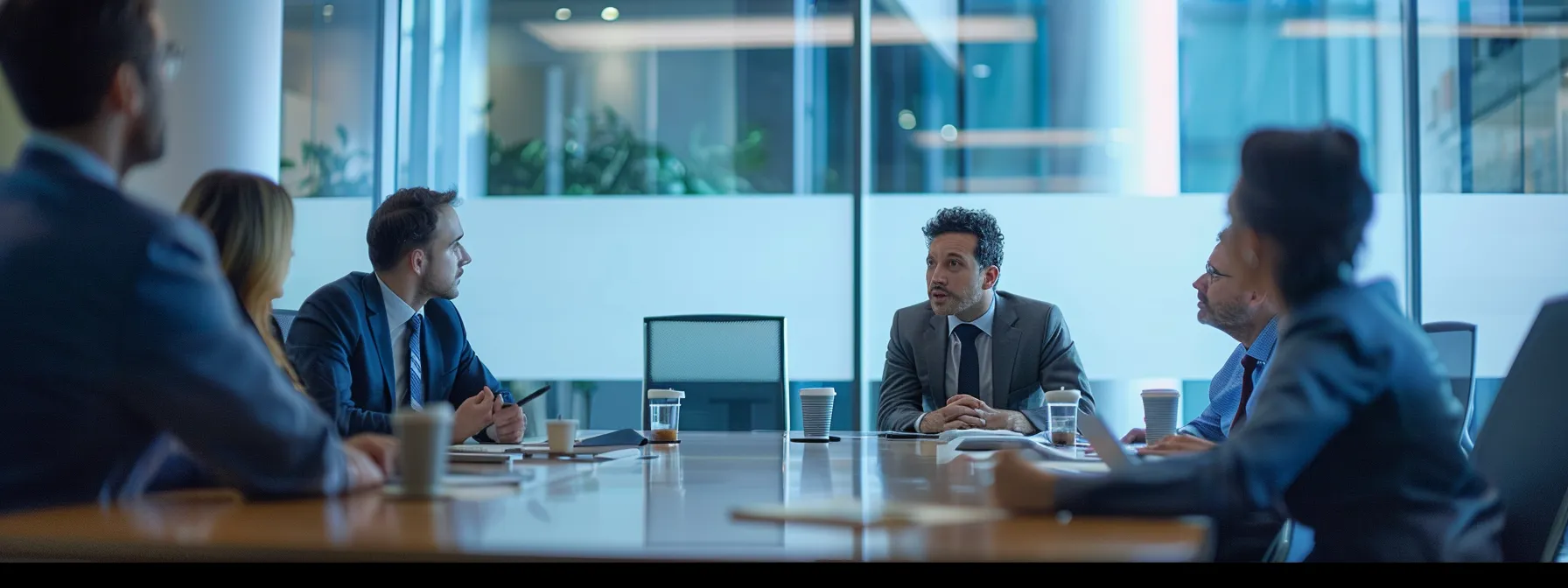 business professionals in a meeting room discussing feedback on dr. marty's dog food.