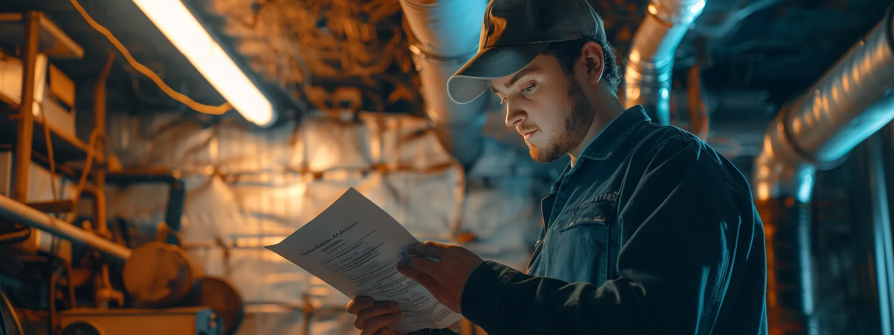 professional technician examining a certificate tied to an anchor for hometown heating & cooling in bozeman, mt.